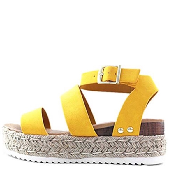 Soda Bryce Yellow Espadrille Stud Flatform Sandal - Picture 6 of 8